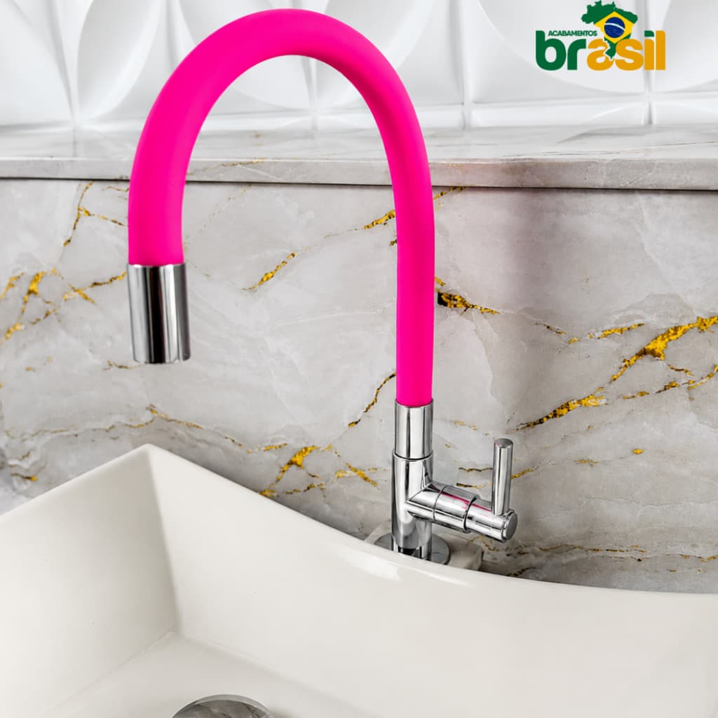 Torneira rosa cozinha gourmet pia cozinha bancada cozinha rosa 1/4 de volta flexivel prata