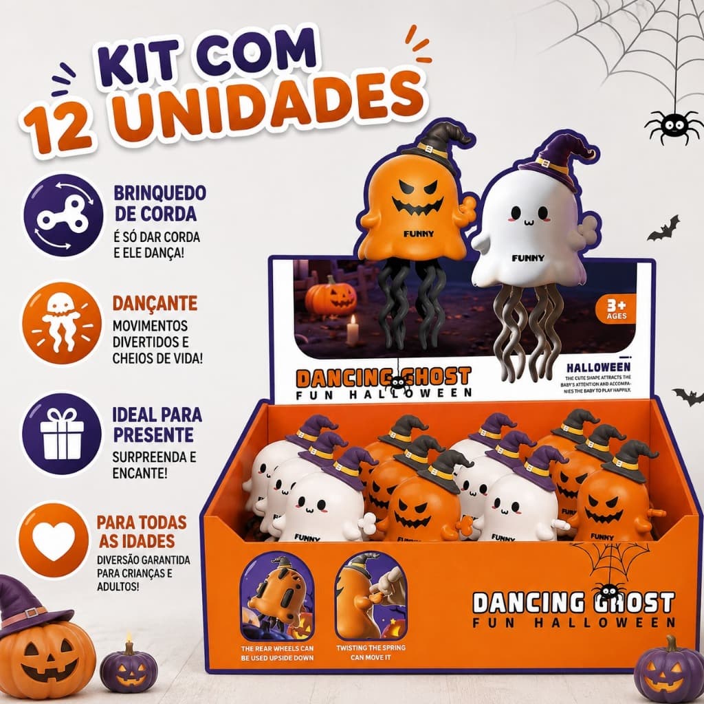Brinquedo Fantasma e Abóbora Dançante De Corda Halloween Anda Sozinho Mecânico Infantil Funny