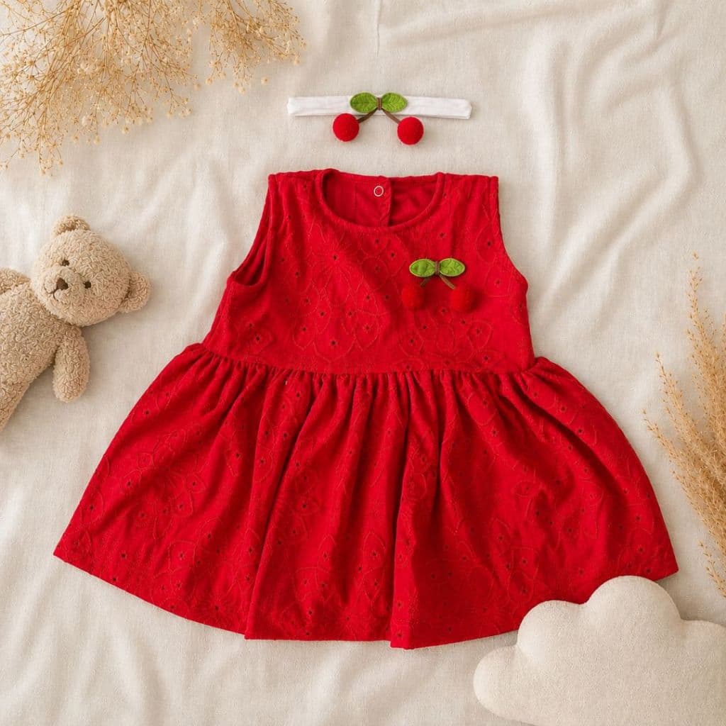 Vestido Bebê Menina Sem Manga com Faixinha de Cabelo Infantil