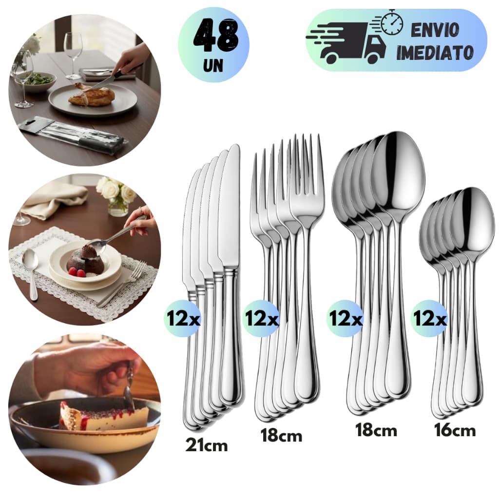 JOGO DE TALHERES EM AÇO INOX FACA GARFO COLHER DE MESA COLHER DE SOBREMESA PARA CASA E COZINHA