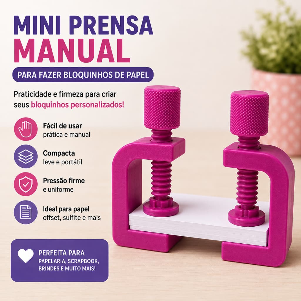 Mini Prensa Manual para Fazer Bloquinhos de Papel | Prensa de Papelaria, Encadernação e Artesanato