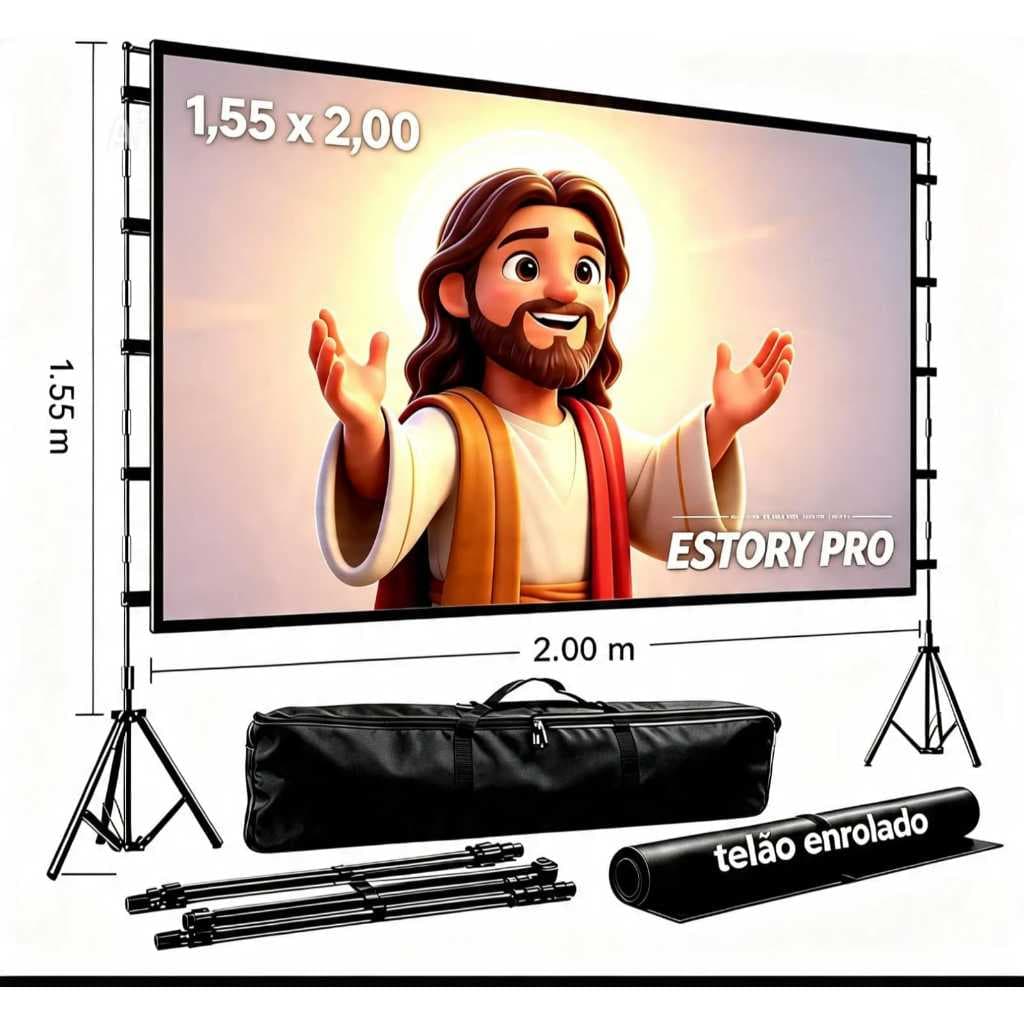 Tela de Projeção Portátil 1,55 x 2,00m Com  Tripé Resistente e Bolsa de Transporte Inclusa Ideal para Projetor 4k FullHD