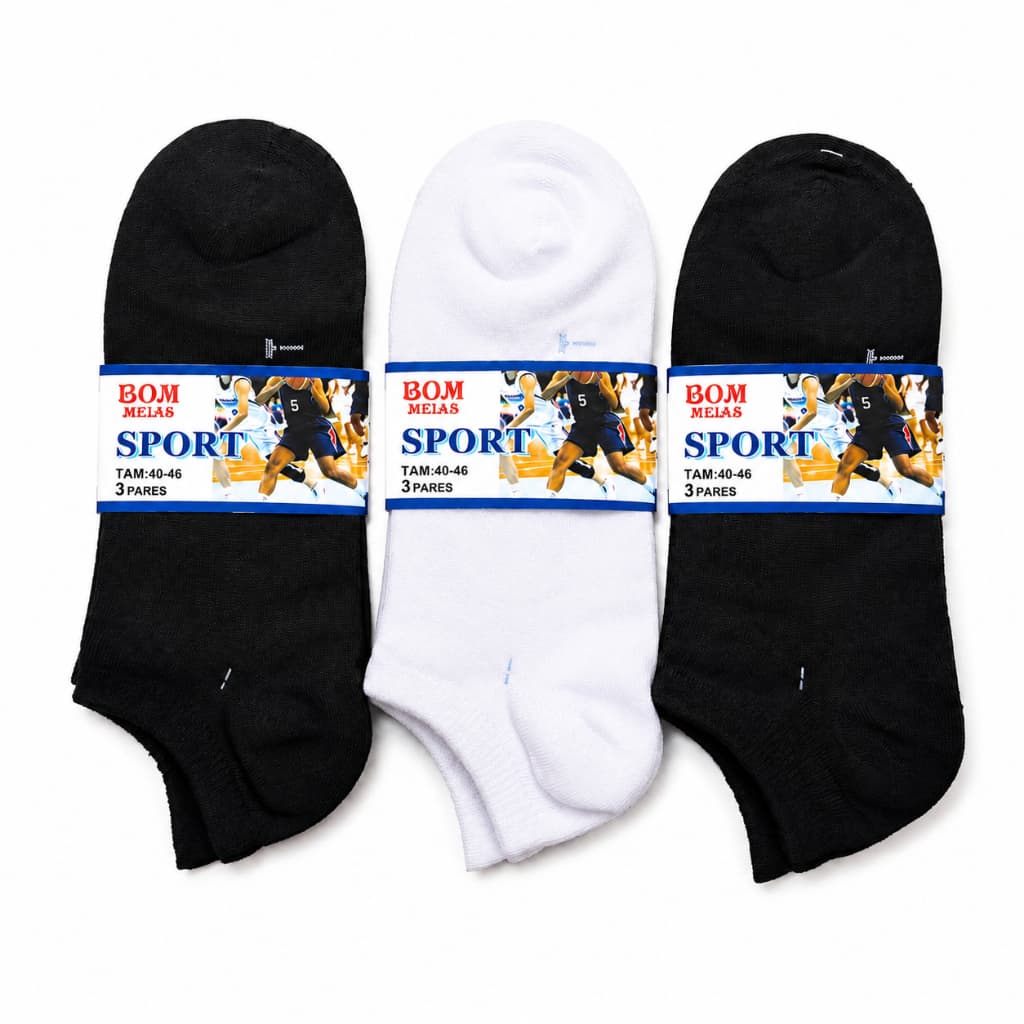 Kit 3 Pares Meia Masculina Soquete Cano Curto 40 ao 46