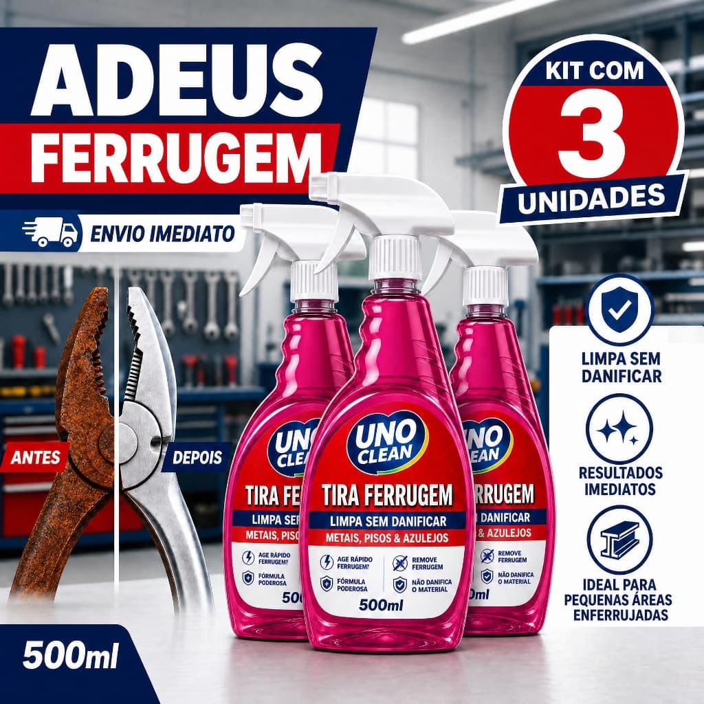 Spray Tira Ferrugem Premium Uno Clean 500Ml Metal Inox Azulejo Rejunte Ferragens Piso
