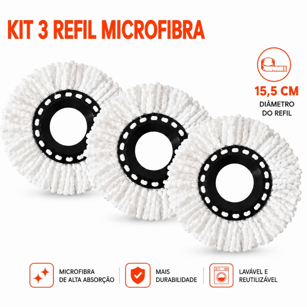 Kit C/3 Refil De Microfibra Mop Giratório Limpeza Geral15,5cm Mix Fox