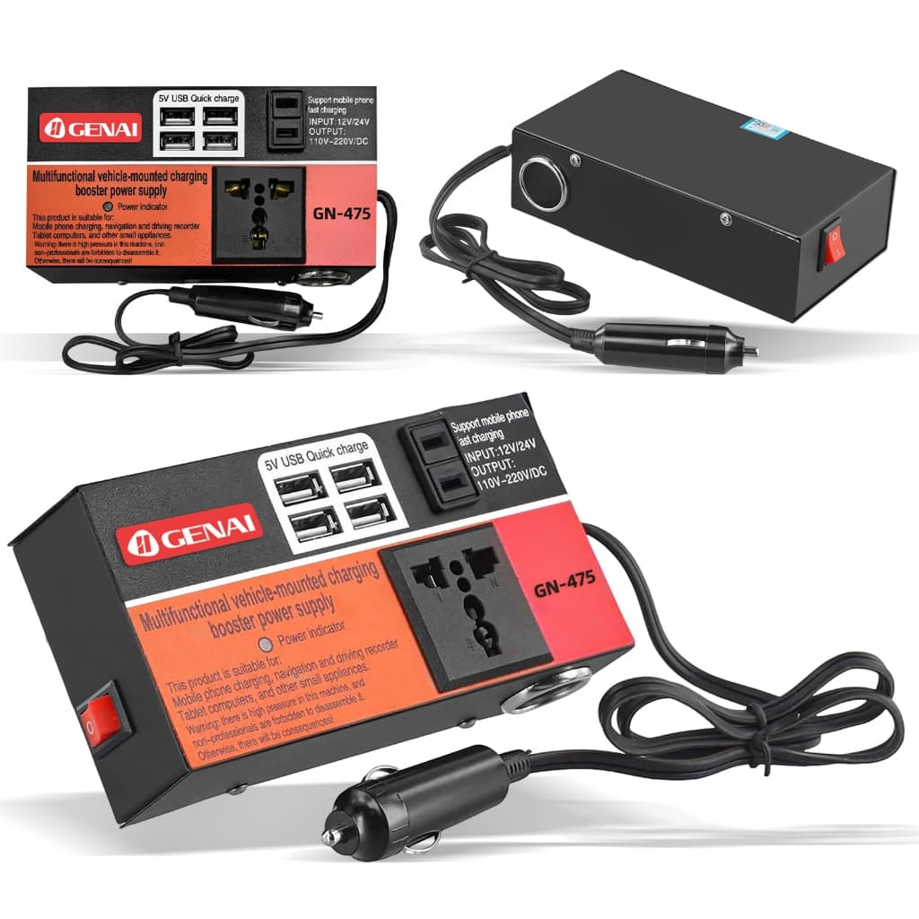 Inversor de Energia para Carro GENAI 200W - Proteção Múltipla e 4 Portas USB