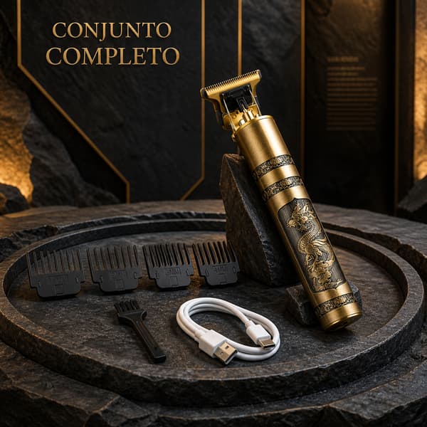 Máquina de Cortar Cabelo Barba Recarregável USB com 4 Pentes Guia Aparador Dourado para Barbearia Casa e Acabamento