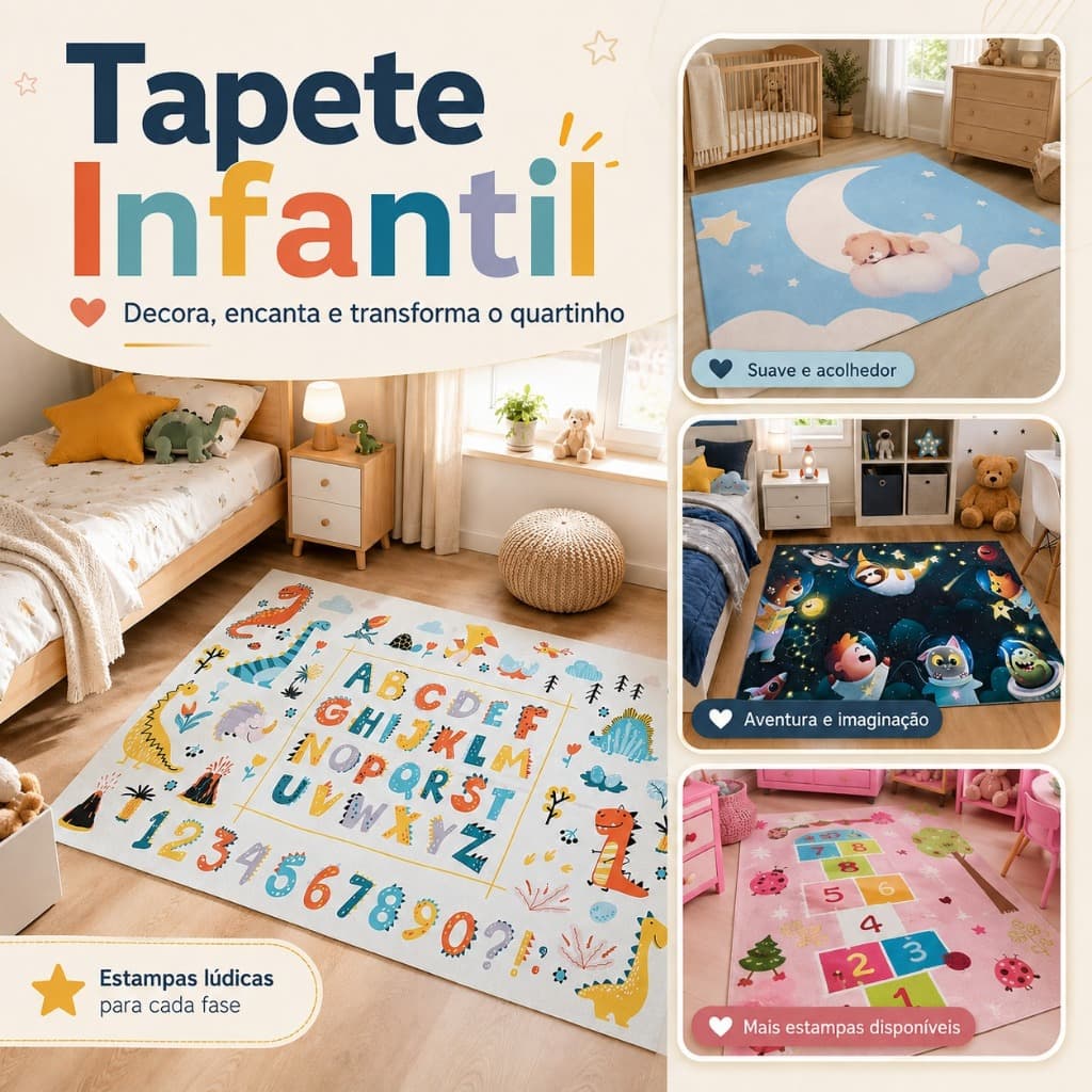 Tapete Belga Kids 1,00 X 1,40 Quarto Infantil Decoração Descontraído