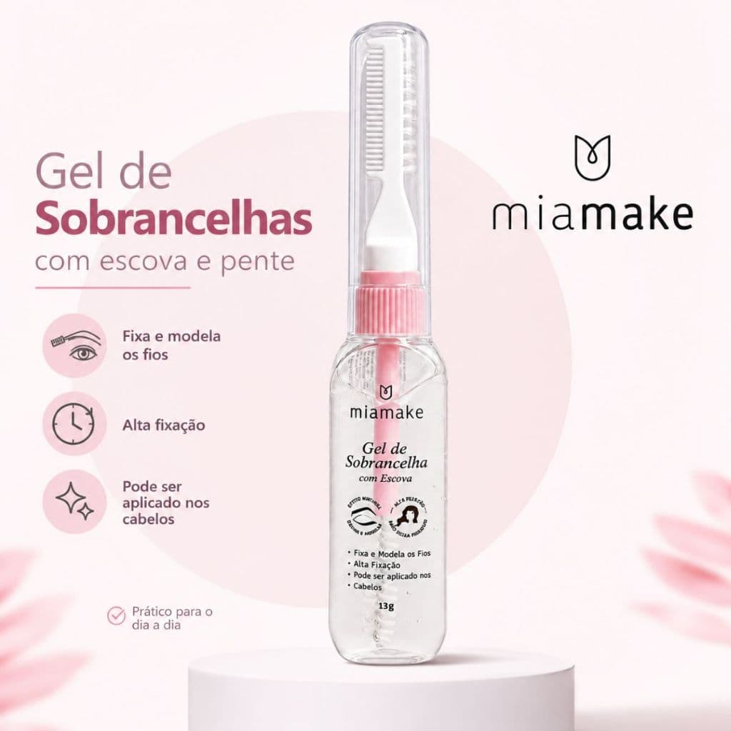 Rímel Gel para Sobrancelha e Cabelo Com Pente E Escova Mia Make Fixa E Modela Incolor