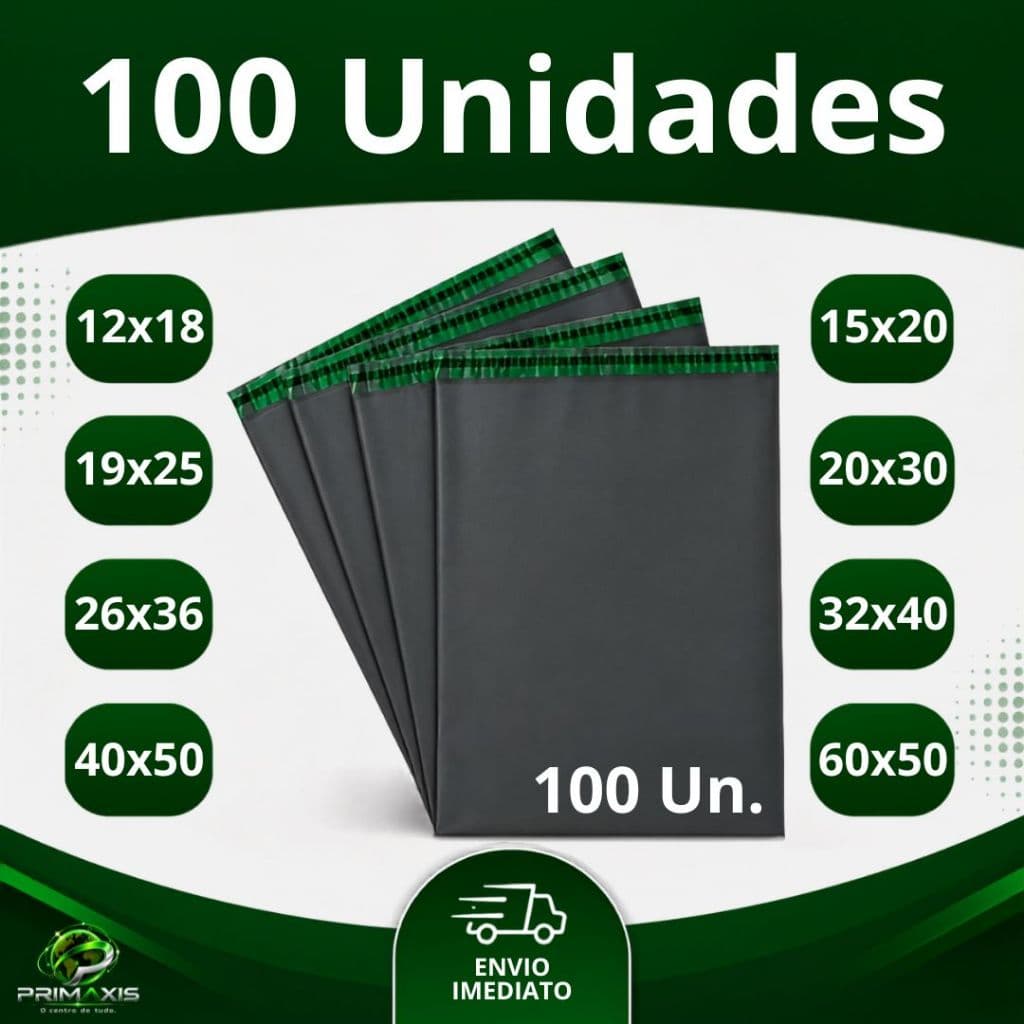 Kit c/ 100 Envelope Segurança Embalagem De Envio 12x18 15x20 19x25 20x30 26x36 32x40 40x50 60x50
