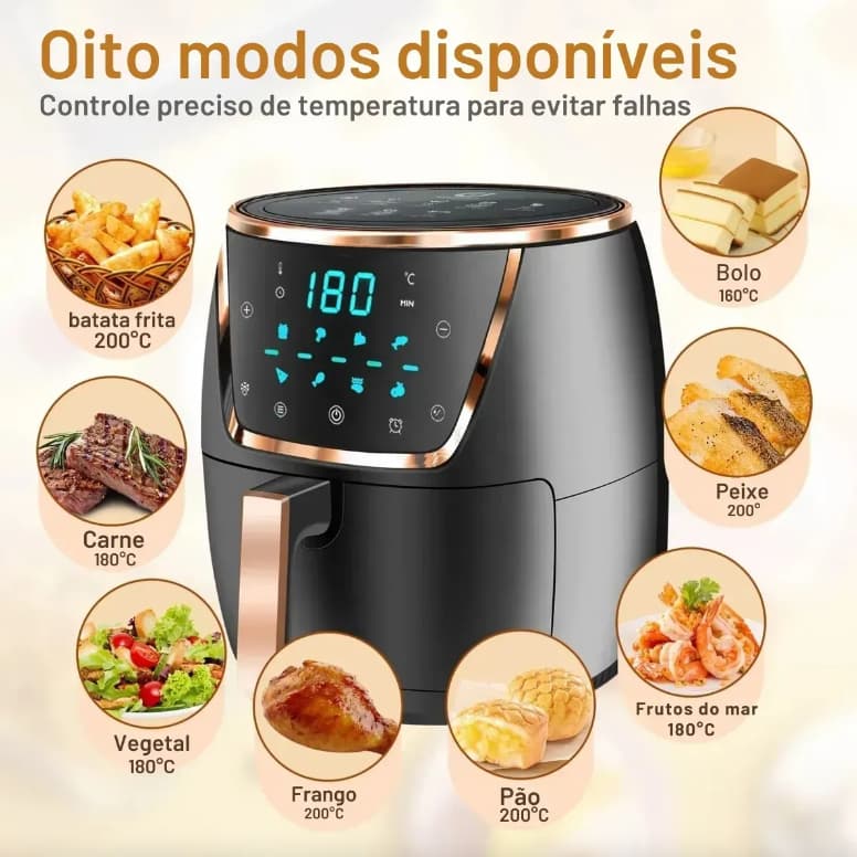 Fritadeira a Ar Air Fryer Digital 220V 1700W Painel Touch Controle de Temperatura e Timer