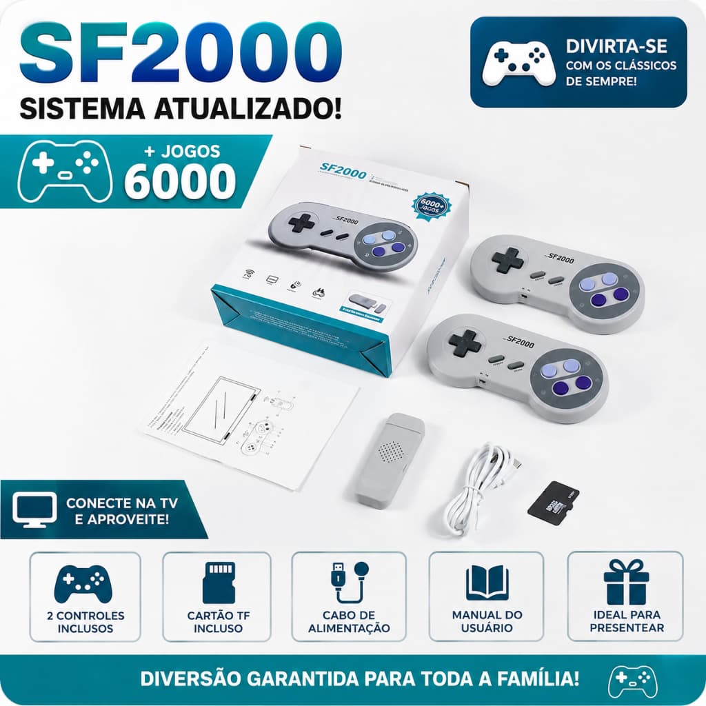 Videogame Retrô SF900 2 Controles Console Retro Jogos Clássicos