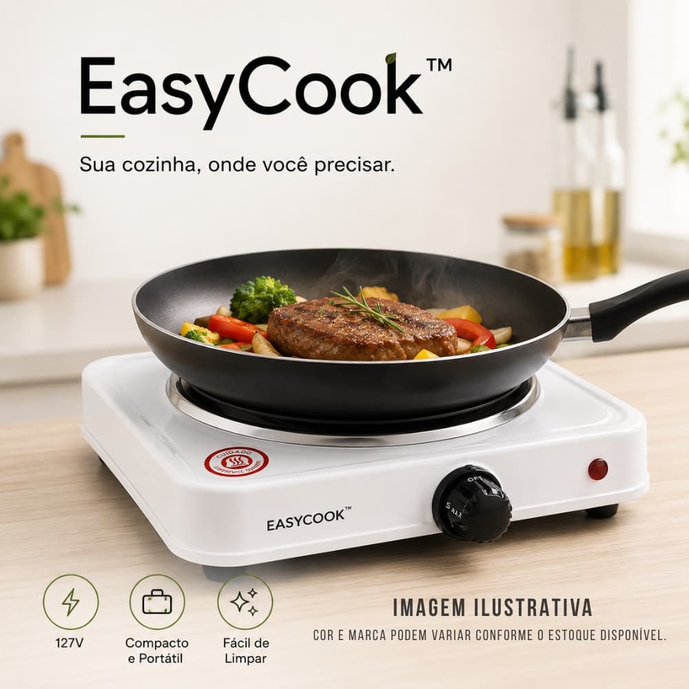 Fogareiro Elétrico Portátil 1 Boca 127V Chapa Elétrica Compacta para Cozinhar | EasyCook™