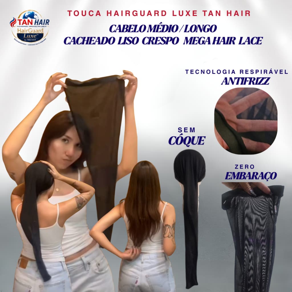 Kit 2 Touca Antifrizz Dormir, Moto, Academia | Faixa Elástica, Não aperta, Respirável | Liso Cacheado MegaHair |Tan Hair
