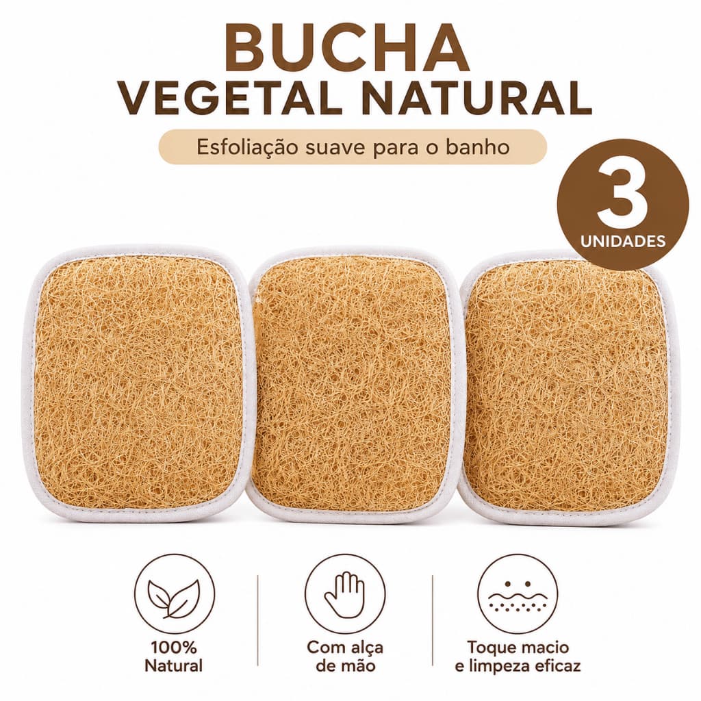 Kit 3 Bucha Vegetal Natural Esfoliante Corporal para Banho Ecológica