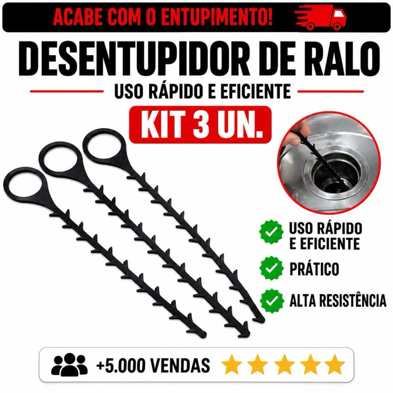 Kit 3 Desentupidor de Ralo Flexível Removedor de Cabelos para Pia Banheiro e Chuveiro Reutilizável