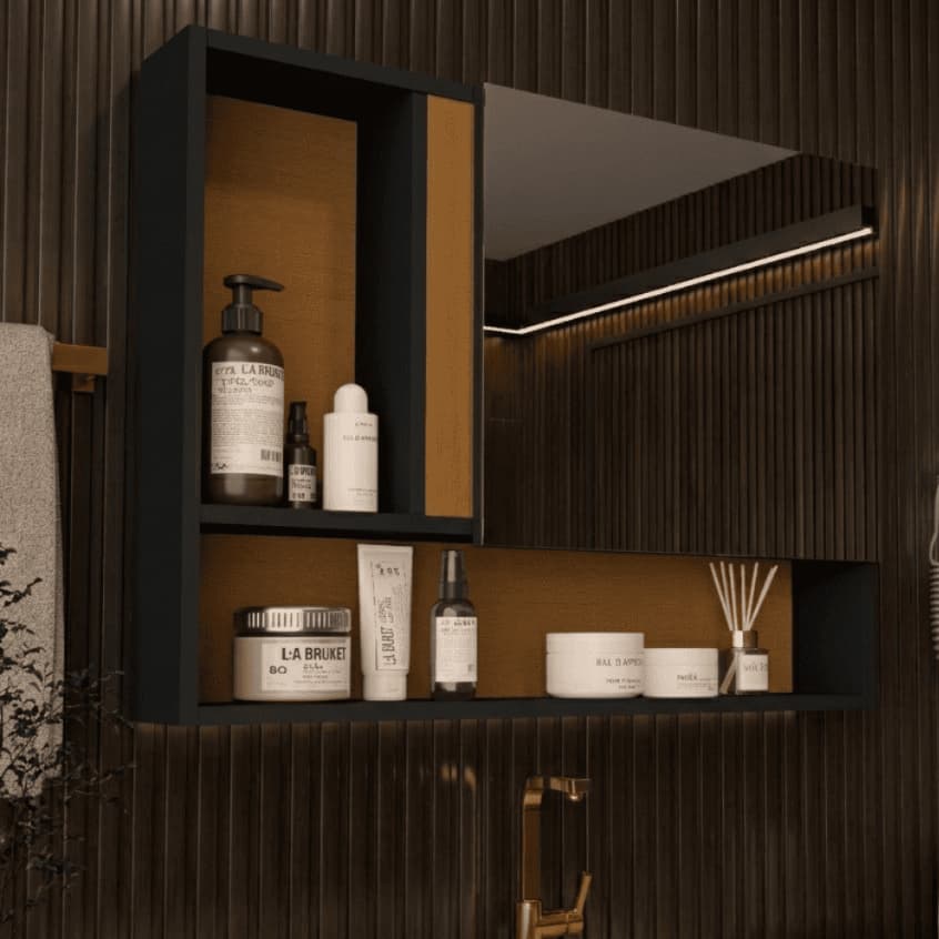 Armário para Banheiro Com Espelho Porta ideal para lavabo Estilo Moderno
