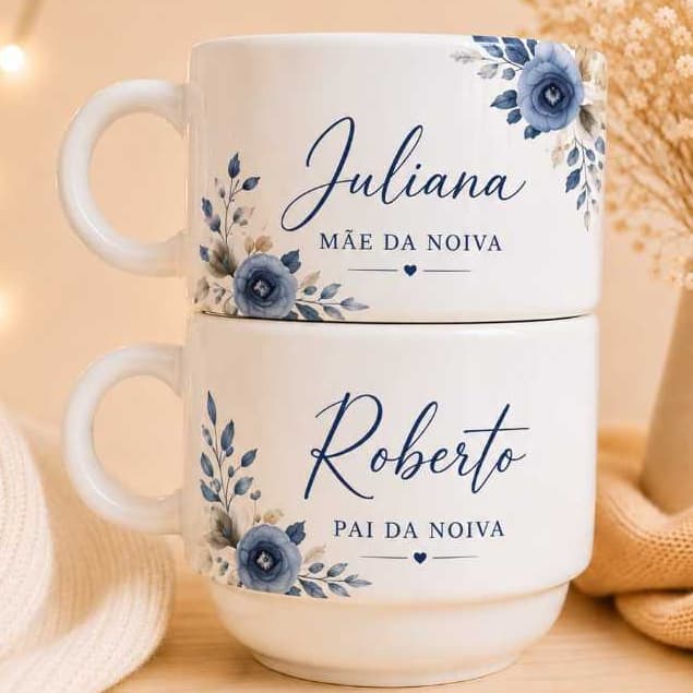 KIT 2 Xícaras Personalizadas 180ml Pais dos Noivos | Presente Casamento Porcelana padrinho madrinha