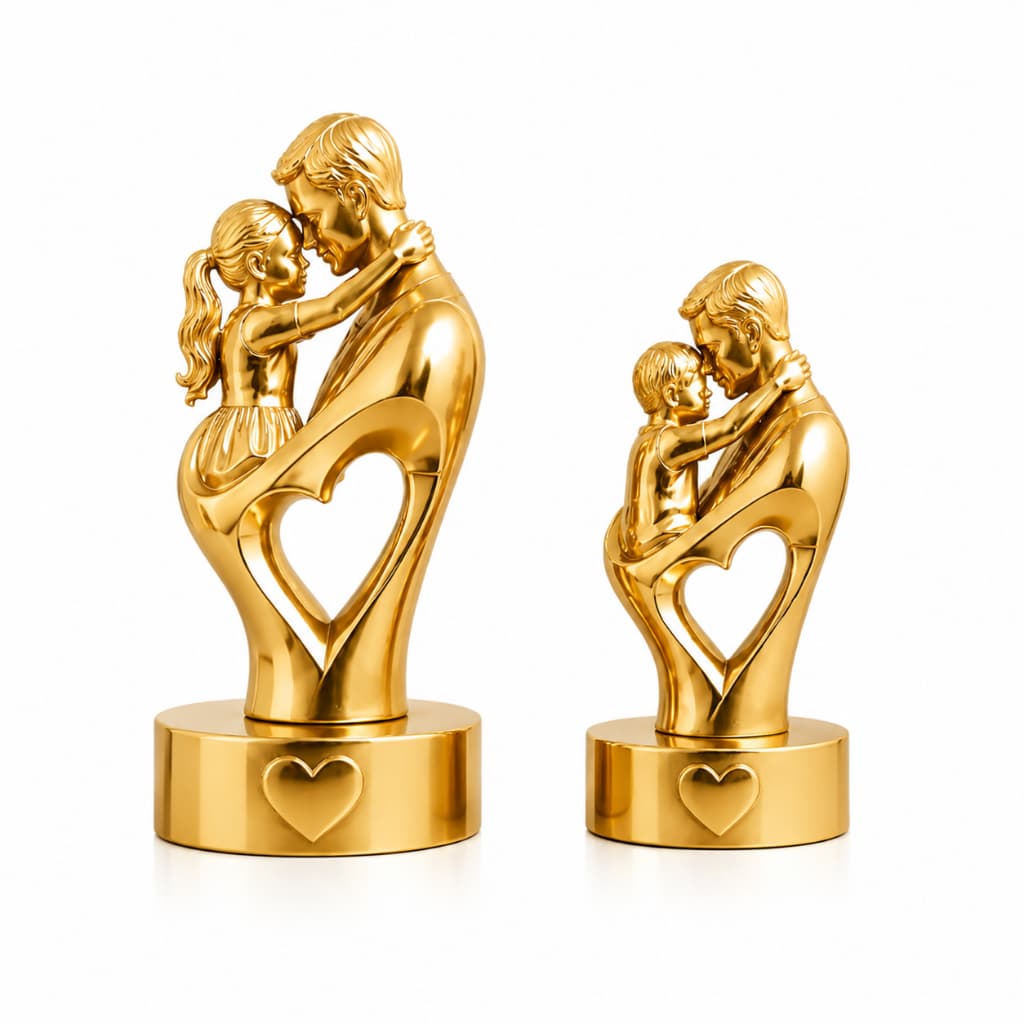 Kit 2 Estatueta Pai E Filho E Filha Abraço Com Coração