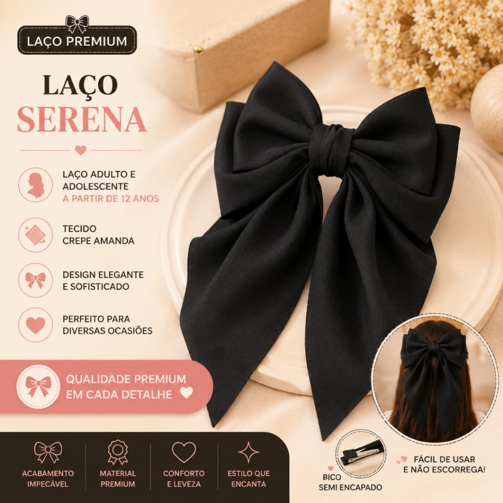 Laço de Cabelo Virginia Grande Feminino Presilha Adulto Adolescente Casamento Festa Elegante