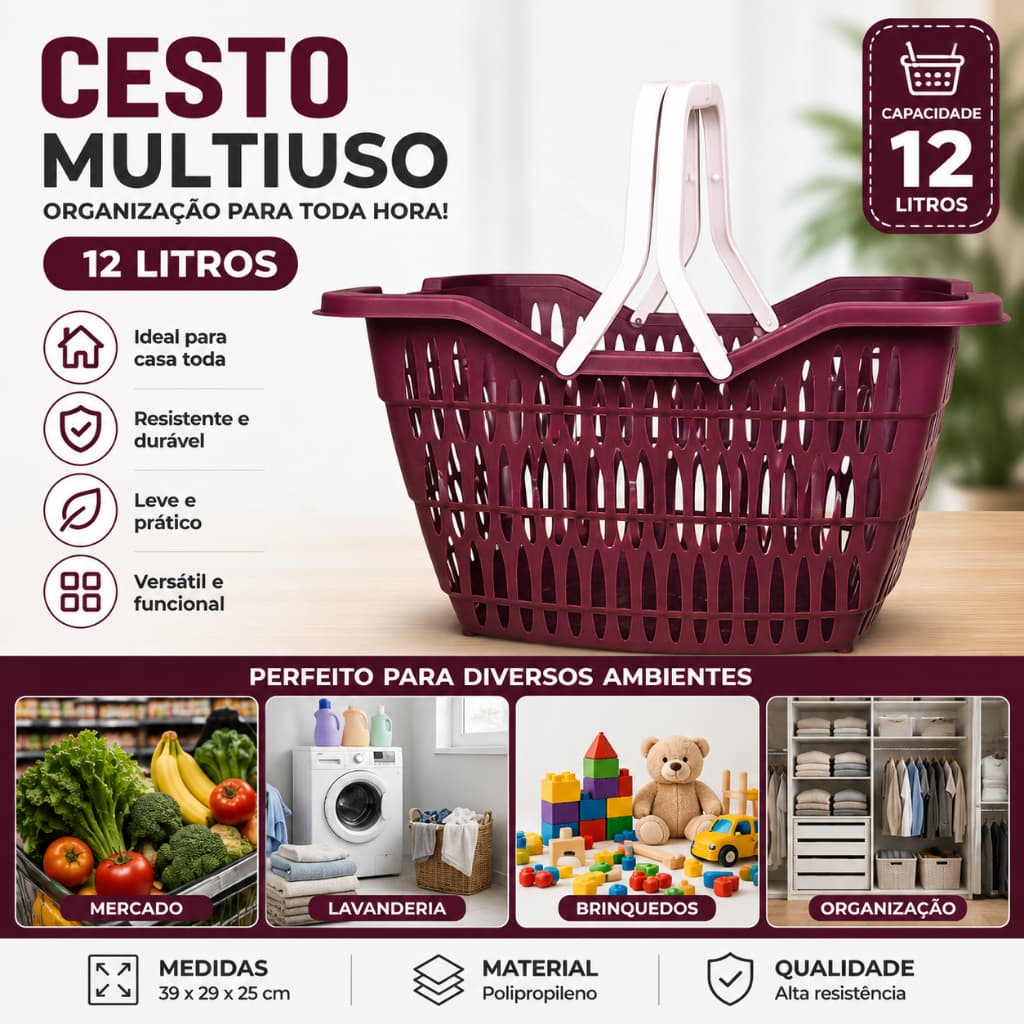 CESTO ORGANIZADOR 12L COM ALÇAS