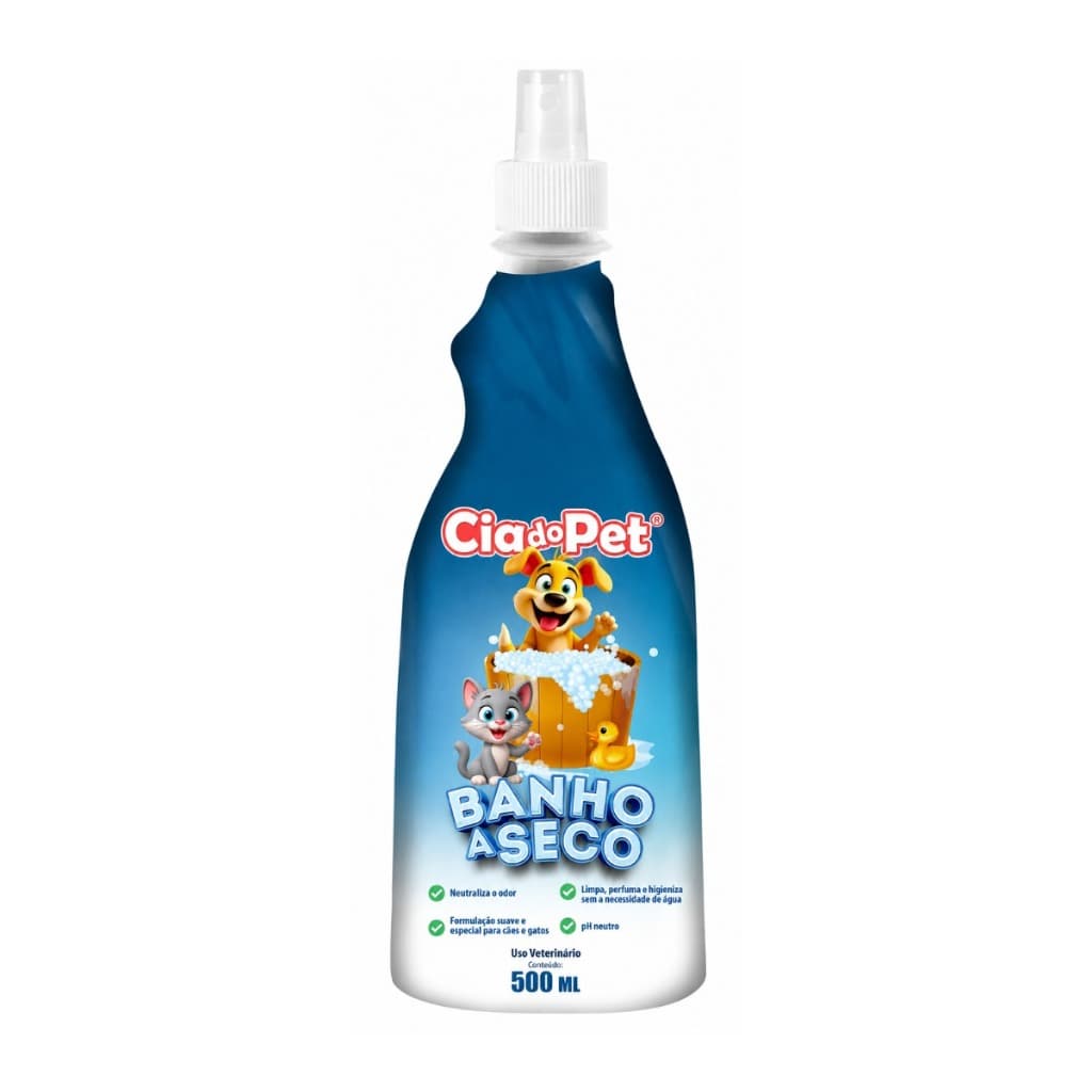 Banho a Seco Spray 500ml Sem Enxágue para Cachorro e Gato Cia do Pet