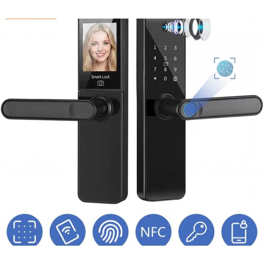 Fechadura Digital Eletrônica Inteligente Wifi Câmera Com Biometria Senha Tuya Impressão Digital, Cartão Nfc, Senha,