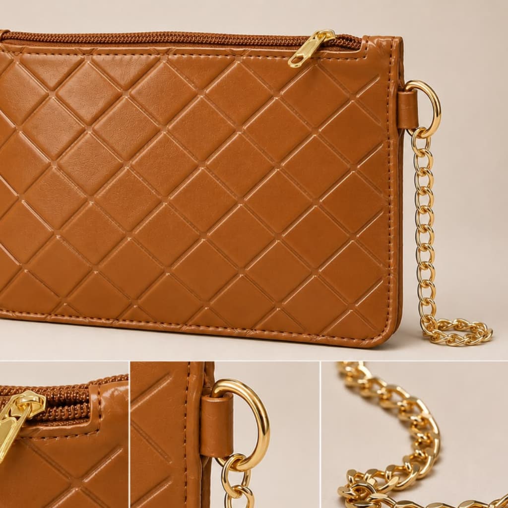 Bolsa Estilo Carteira Matelassê com Corrente Dourada e Zíper Varias Cores