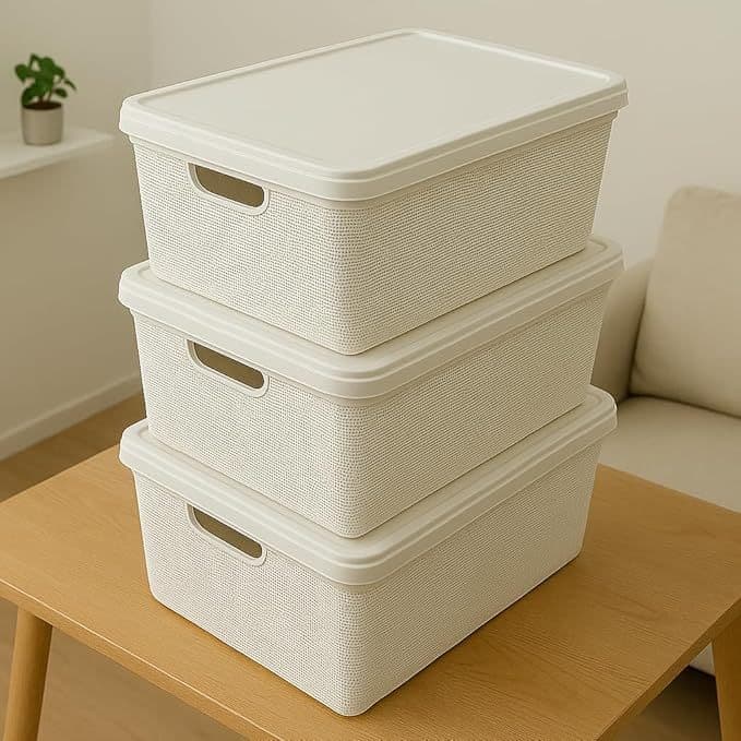 Kit 3 Caixas Organizadoras Branco Cesto Tampa Multiuso 1,8l 5l 15l