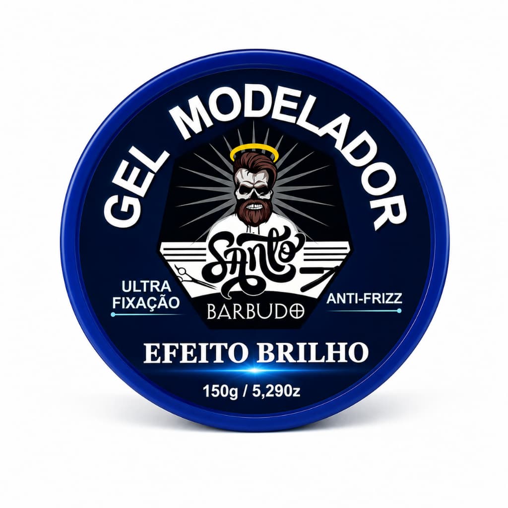 SANTO BARBUDO Gel Modelador Barba e Cabelo Efeito Brilho 150g Anti Frizz Ultra Fixação