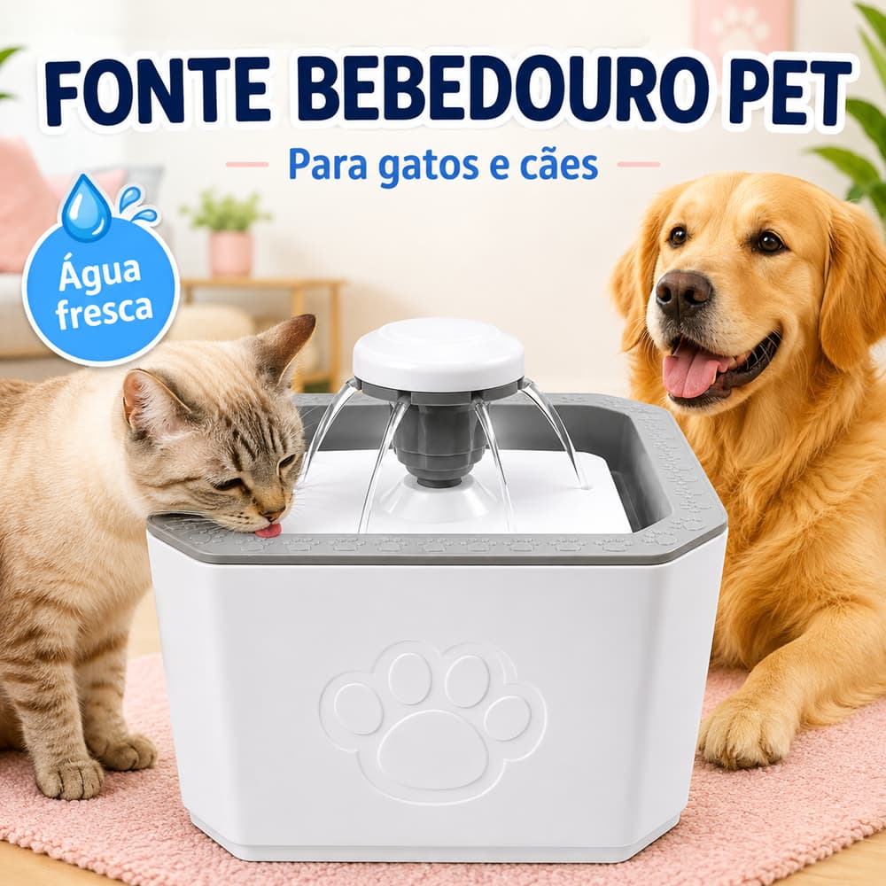 Fonte Bebedouro para Gatos e Cães 2,5L 3 Modos Filtro Água Automático Silencioso USB