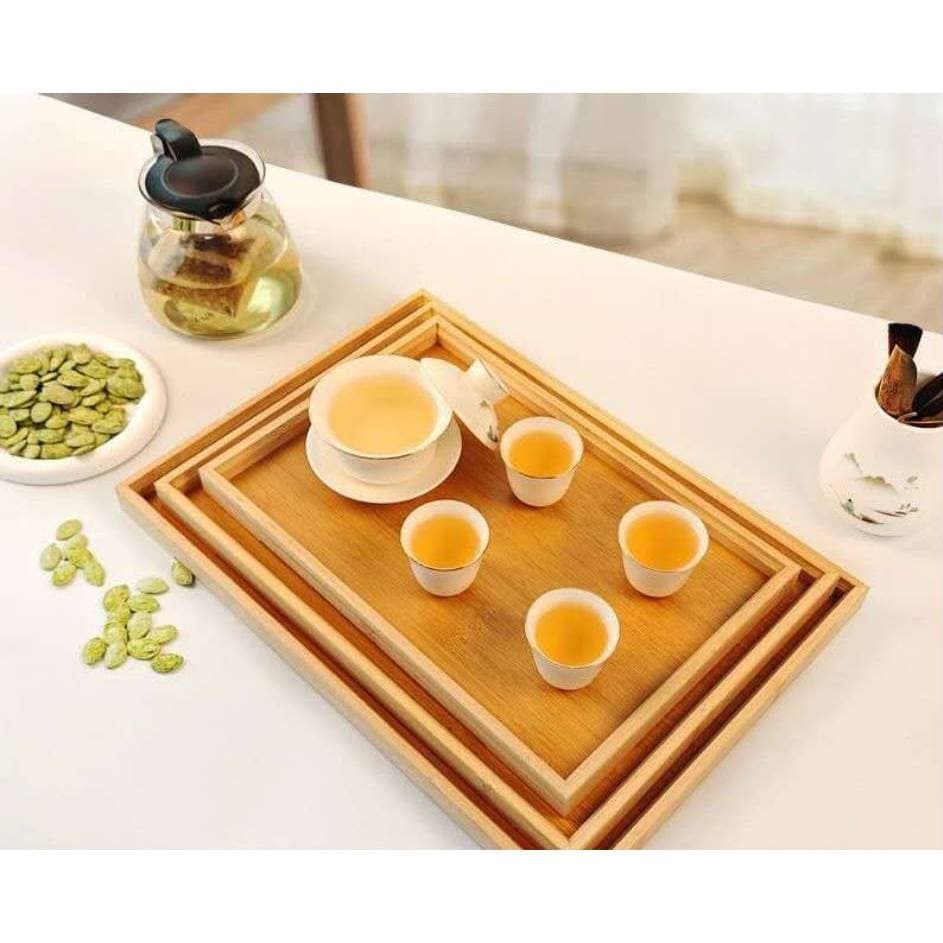 kit 3 Bandeja bambu Retangular De Café da Manhã Petisqueira Decorativa Moderna E Elegante