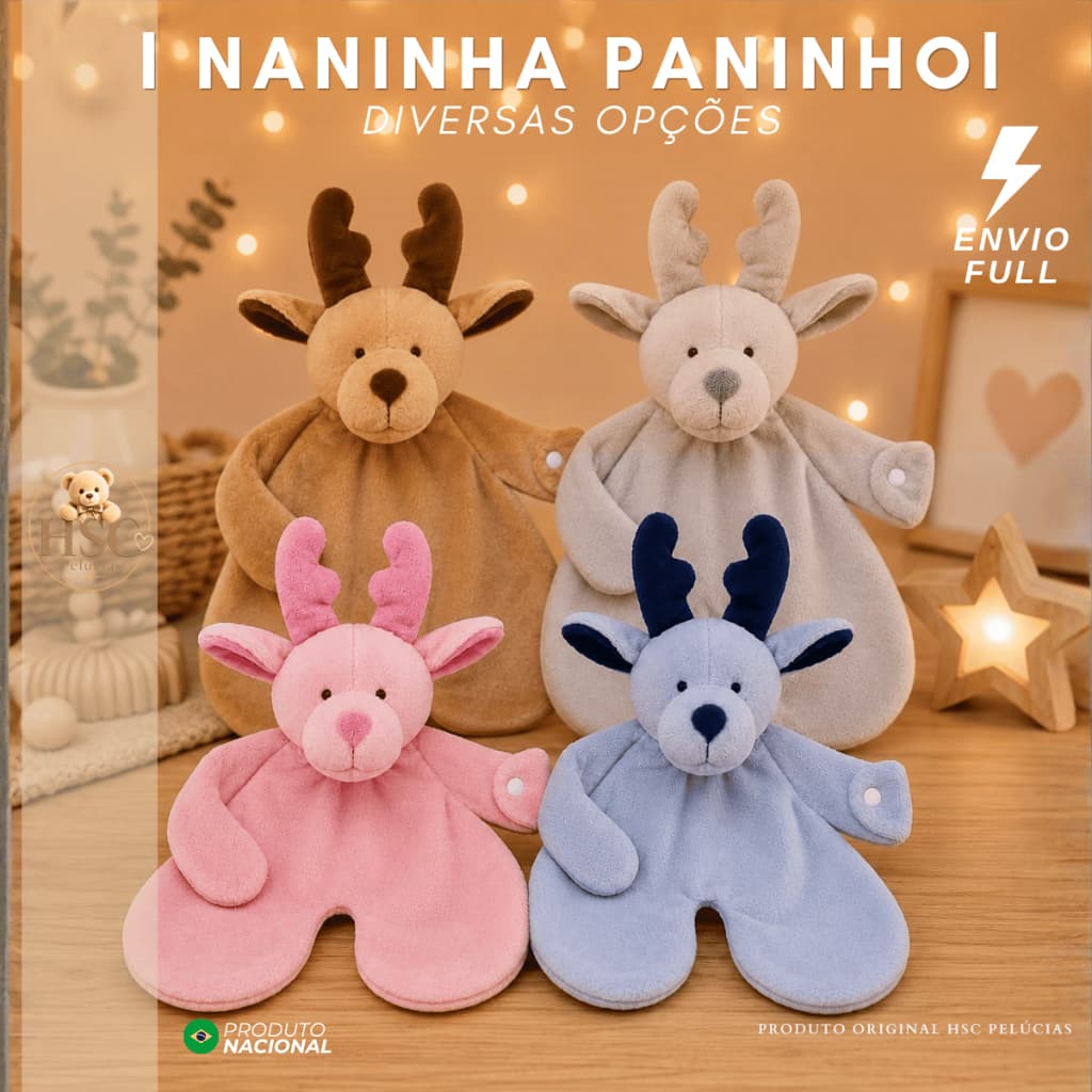 Naninha para Bebe em Plush Paninho Rena Bichinho fofo Chupeta Prendedor