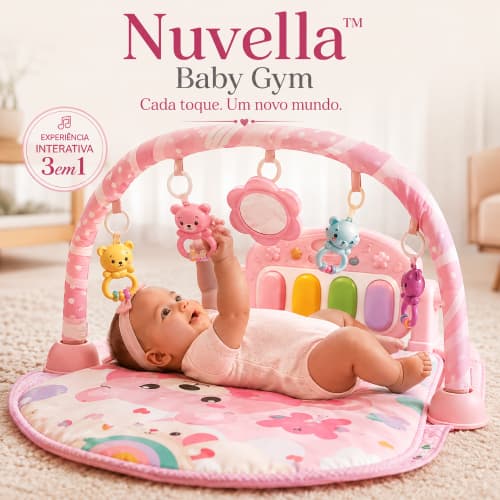 Tapete Bebê Atividades Musical Piano Interativo 3 em 1 Rosa | Ginástica Infantil Sensorial