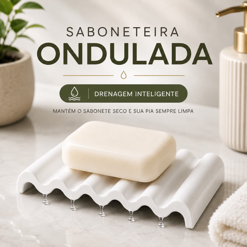 Saboneteira Design Ondulado para Banheiro Lavabo Pia com Drenagem Anti Lodo  Minimalista Premium Moderna Decorativa