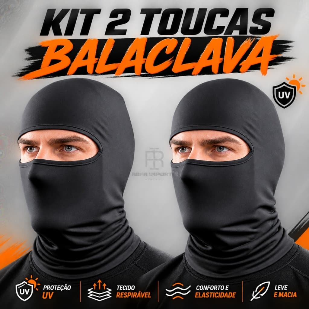 Kit 2 Toucas Ninjas Balaclava UV+50 Proteção Solar Térmica  Ideal para Motoqueiro Motoboy Toca Preta
