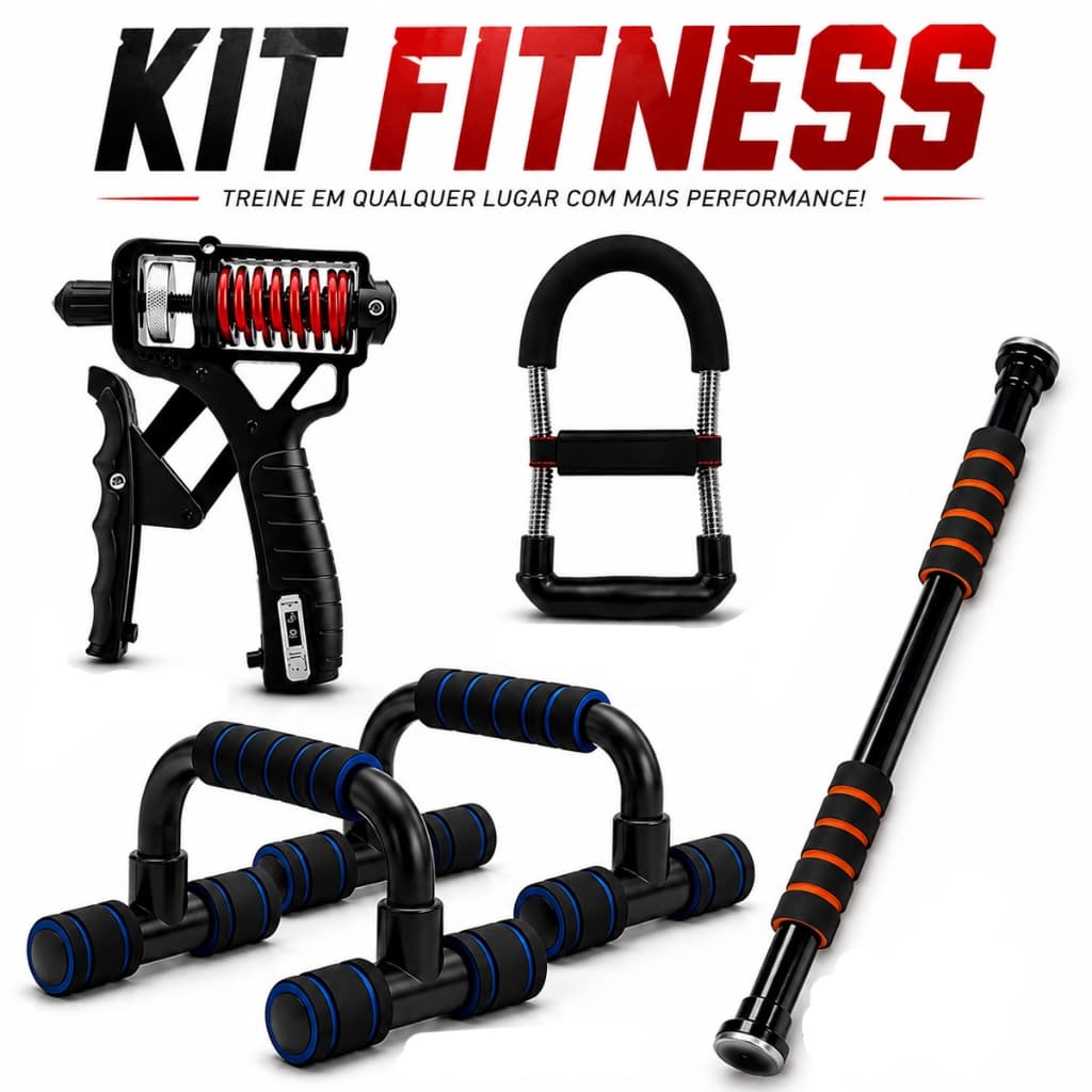 Kit 4 em 1 Fitness Para Treino Em Casa Com HandGrip Barras De Flexão Fortalecedor De Punho E Barra De Porta