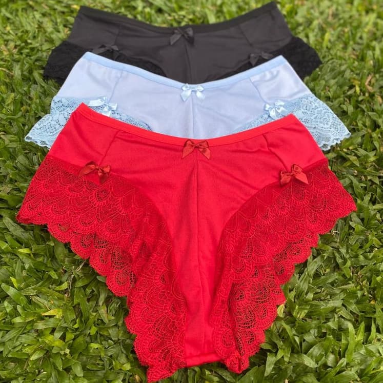 Kit 3 Calcinha Shortinho com Renda e Lacinho Box Feminina Alta qualidade Gestante Pós-parto Sensual