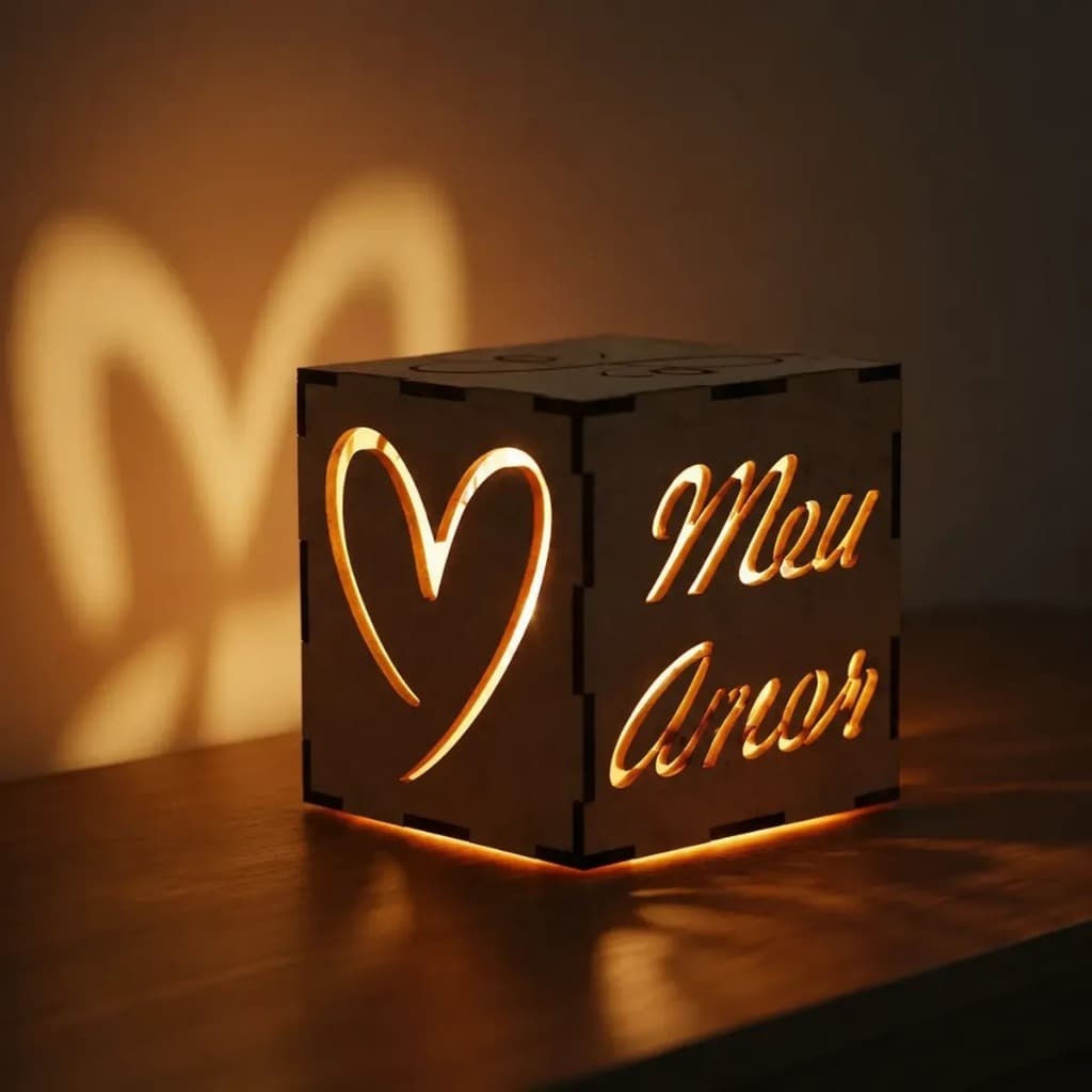 Luminária Romântica Decorativa Em MDF Cru LED Luz Quente Para Quarto Mesa E Cabeceira