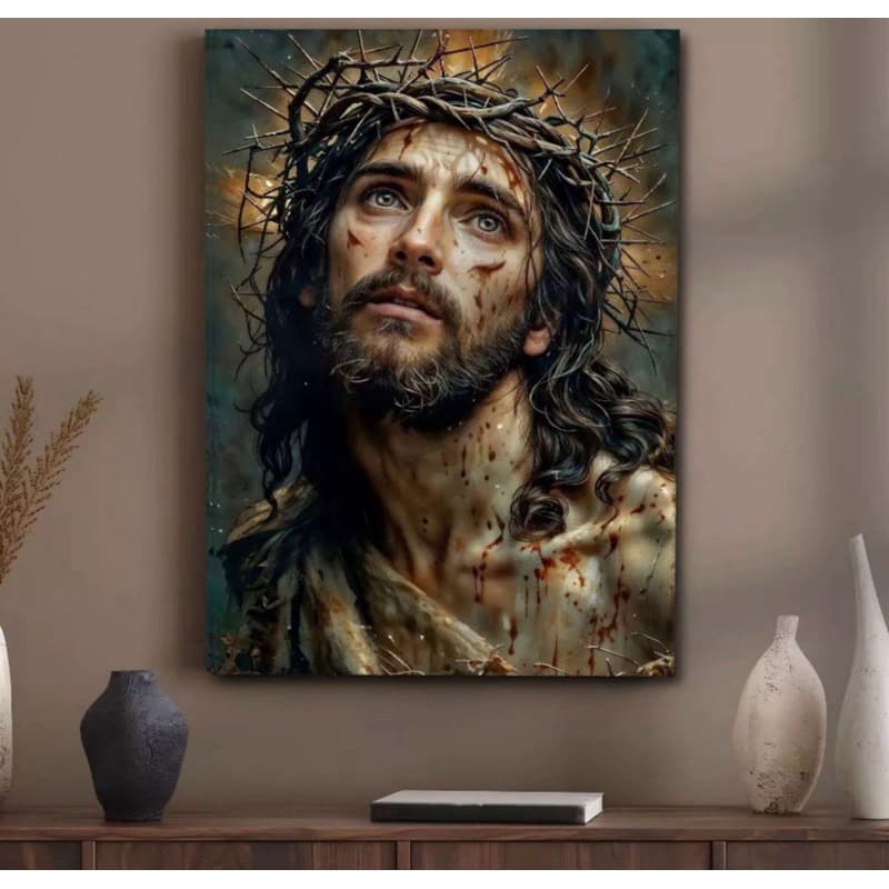 Quadro Decorativo Jesus Coroa de Espinhos Arte Religiosa Cristã MDF Premium Definição Para Sala Igreja Escritório