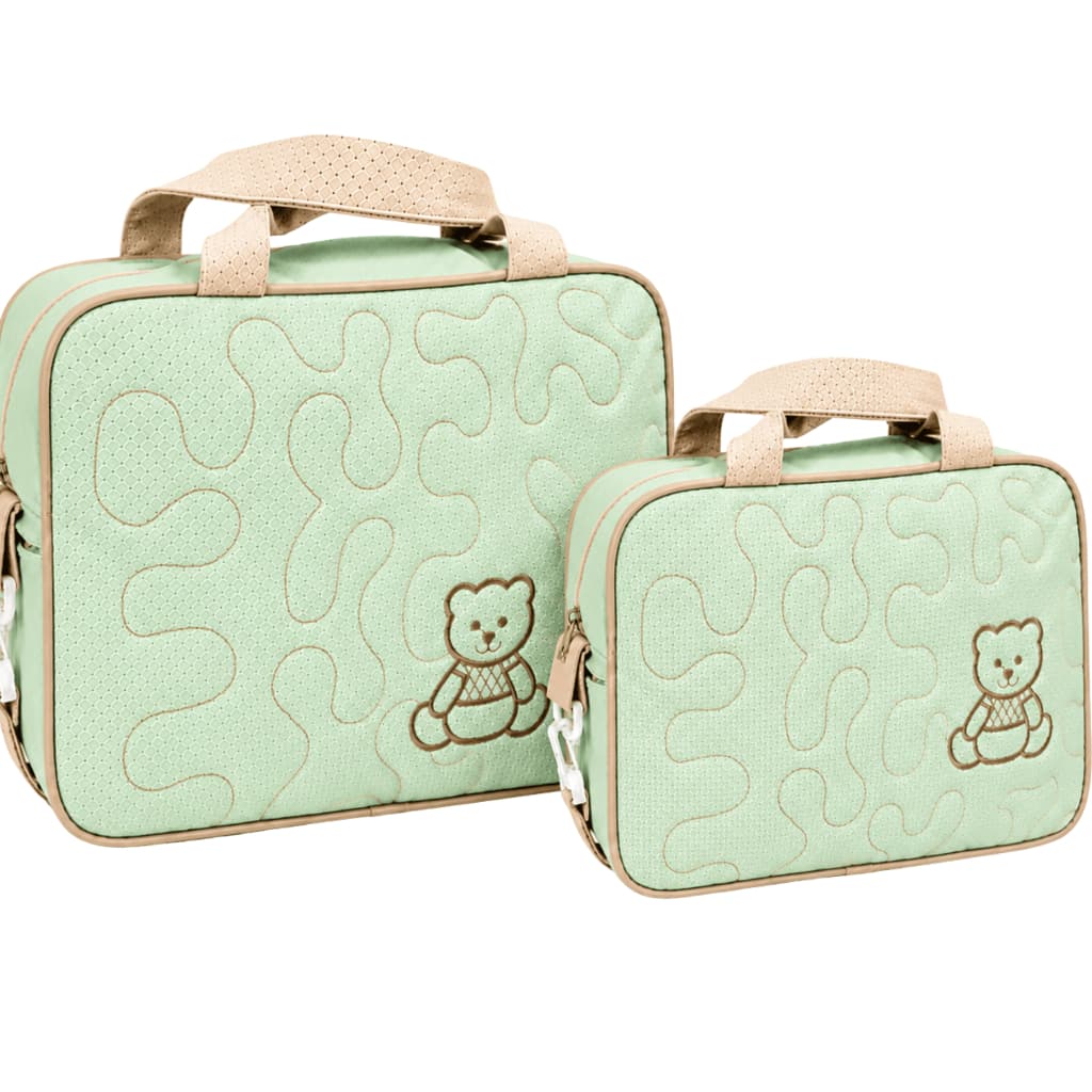 Kit 2 Bolsas Maternidade Menino Verde Bebê Ursinho Bordado Bolsa Mamãe Bebê Luxo Enxoval Mala Maternidade RN