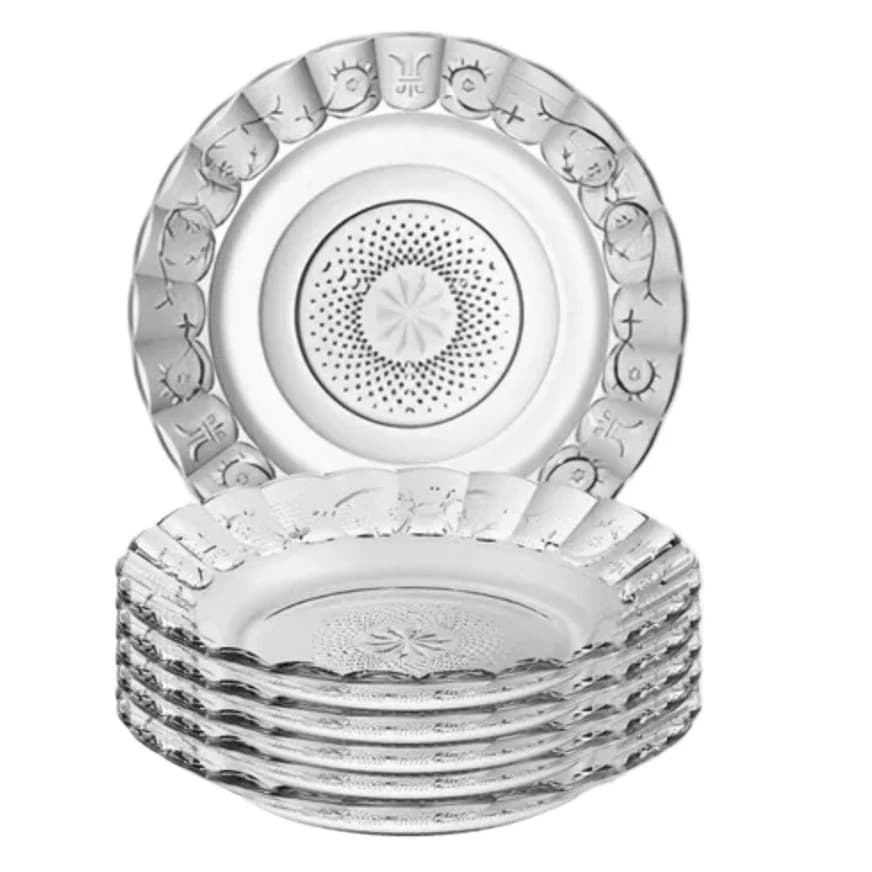 Jogo Pratos Vidro Egipcio Estrela 6 Pecas Prato Fundo Transparente Resistente Cozinha Mesa
