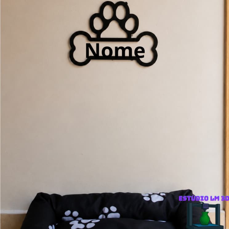 Placa Decorativa Personalizada para Cantinho Pet – Patinha com Osso e Nome Personalizado