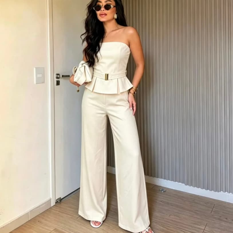 Conjunto Feminino calça e tomara caia alfaiataria