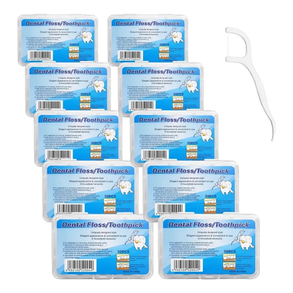 Kit 5/10 Caixas Fio Dental com Haste 250/500 peças - Haste Flexível e Resistente para Higiene Diária