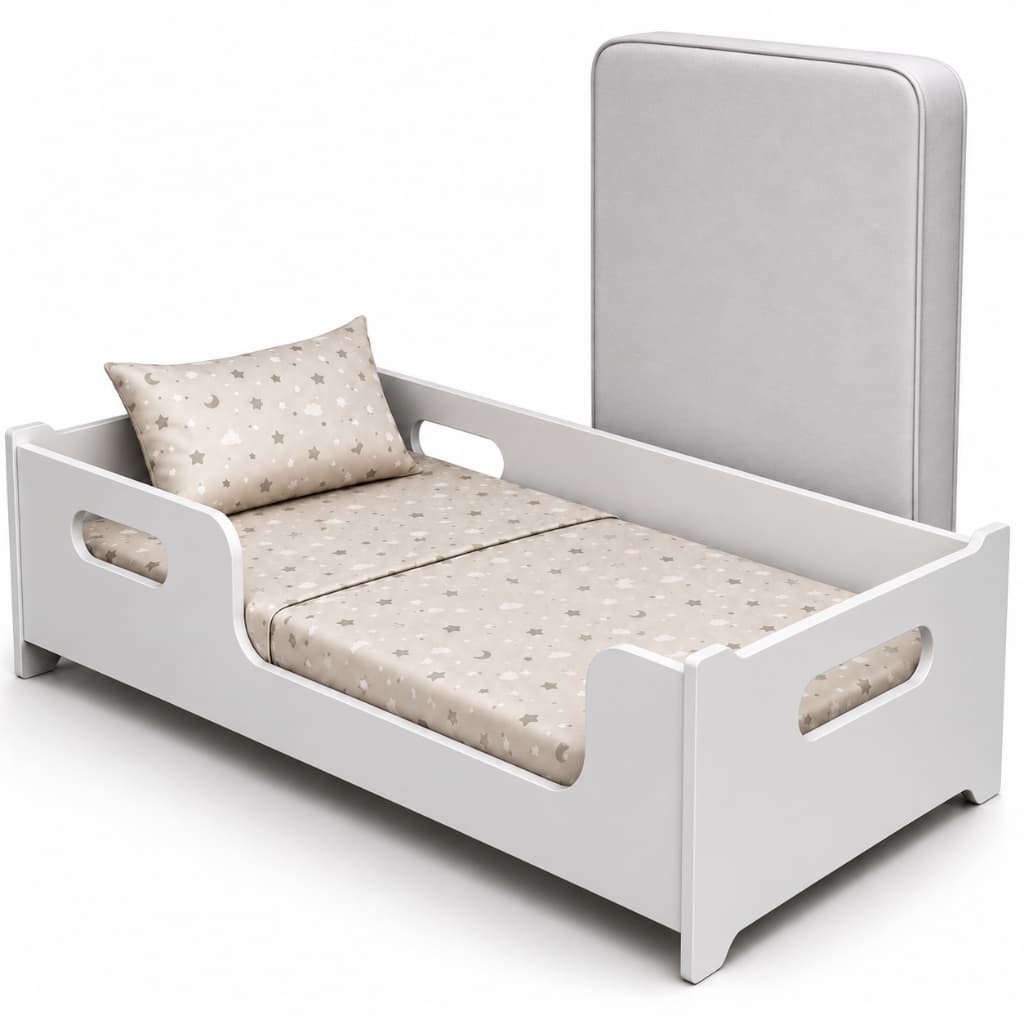 Mini Cama Montessoriana Infantil Juvenil Em MDF Com Colchão Incluso e Grade de Proteção Quarto Menino Menina