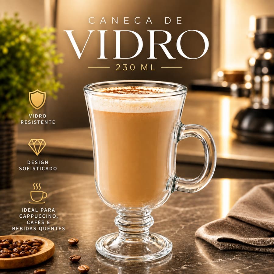 Caneca de Vidro Irish com Alça 230 ML Cappuccino