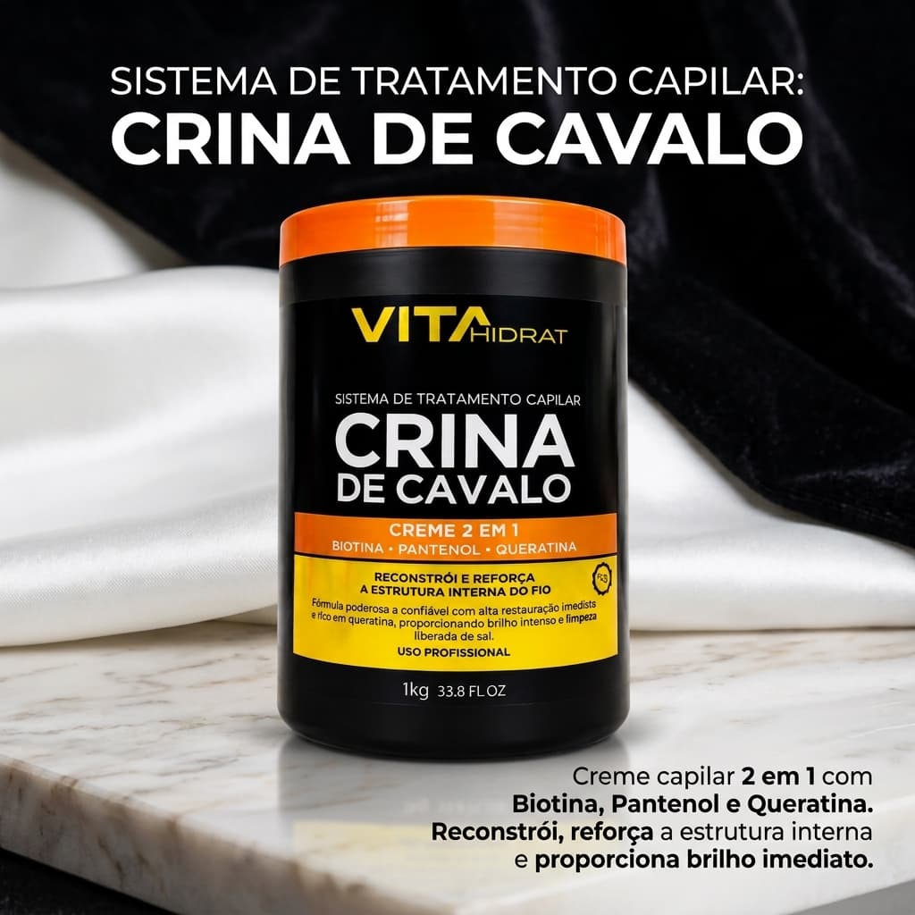 Creme Capilar VitaHidrat Crina de Cavalo 1kg Fortalecimento Crescimento Reconstrução e Brilho