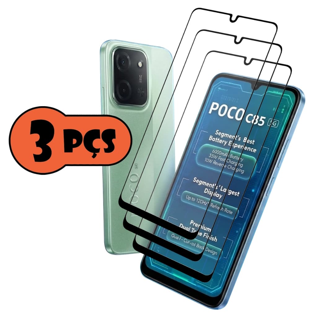 Kit Com 3 Películas de vidro 3D Para Xiaomi Poco C85