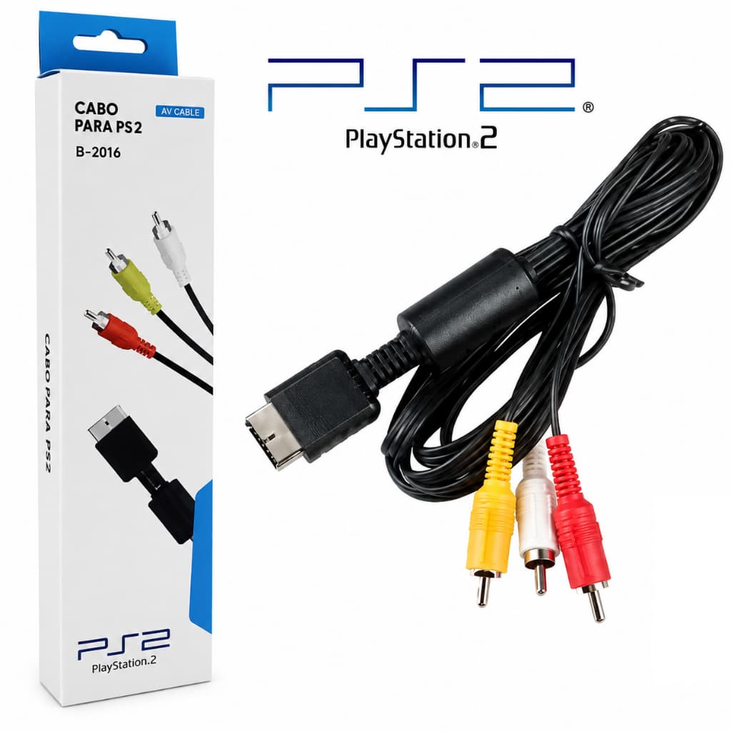 Cabo Audio E Video Para Playstation PS2 E PS3 Slim E Tijolo Alta Qualidade 1.8m Cabo RCA - AV Tradicional